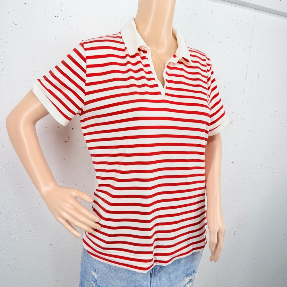 Bogner Women’s size Large Red & White Striped Short Sleeve Polo Shirt